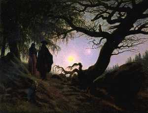 Caspar David Friedrich - Man and Woman Contemplating the Moon - (own a famous paintings reproduction)