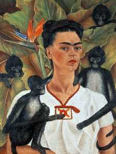 Frida Kahlo - Self-Portrait with Monkeys - (own a famous paintings reproduction)
