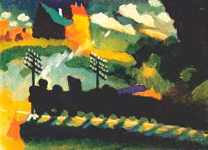 Wassily Kandinsky - View of Murnau with train and castel - (buy paintings reproductions)
