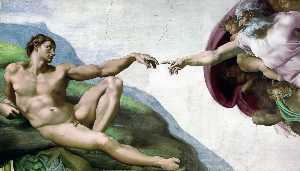 Michelangelo Buonarroti - Creation of Adam - (own a famous paintings reproduction)