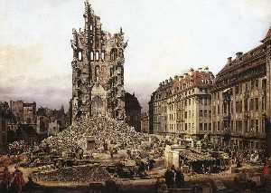 Bernardo Bellotto - The Ruins of the Old Kreuzkirche in Dresden - (own a famous paintings reproduction)